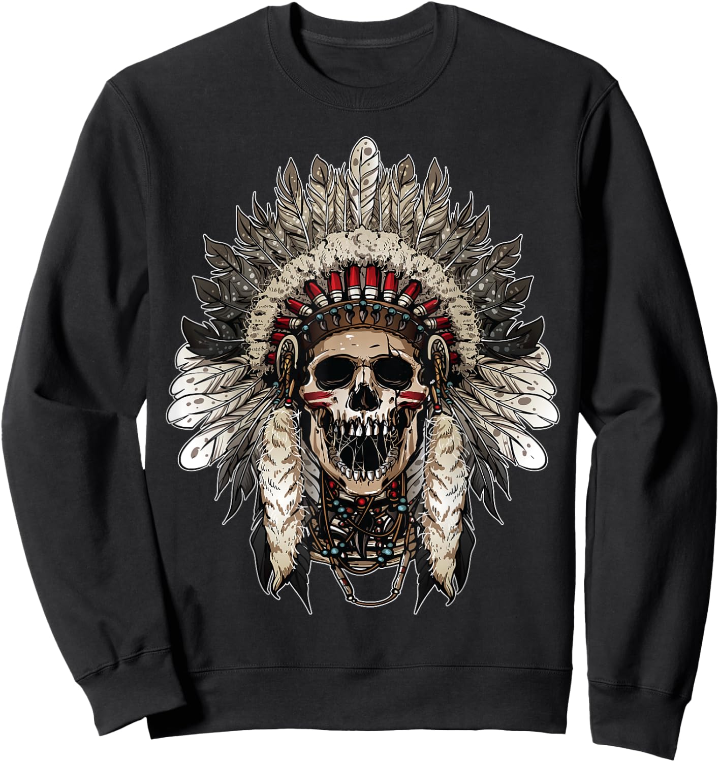 Chief Head Native American Indians Warbonnets Headdress Sweatshirt - Sweatshirt | Black