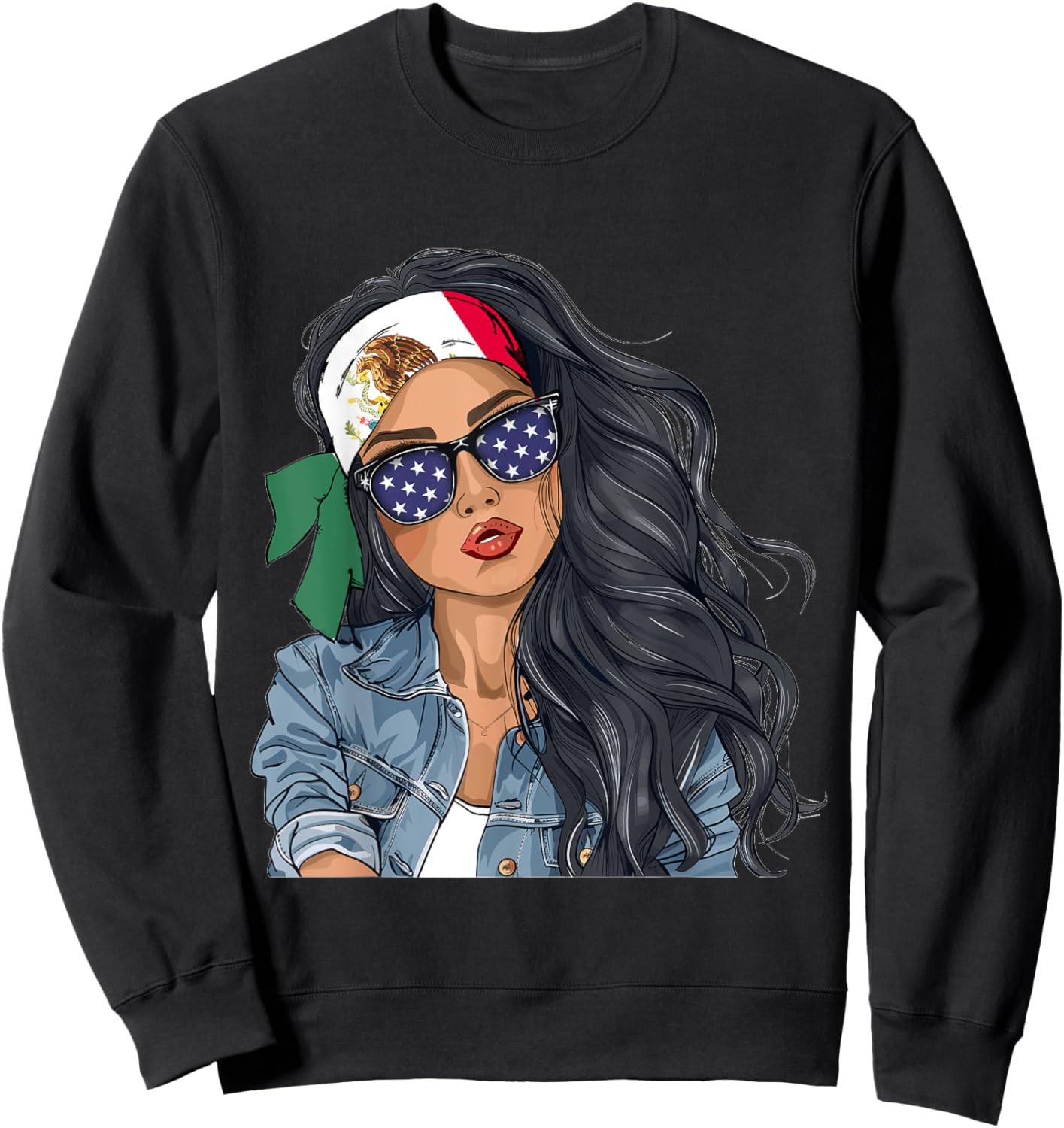 Mexican Woman Products Flag Uniform American Mexico Sweatshirt - Sweatshirt | Black