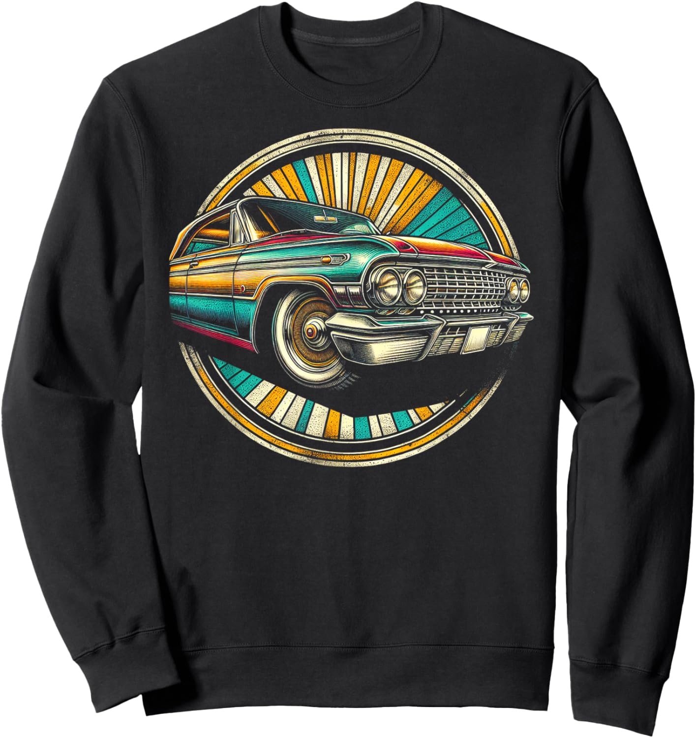 Detailed 1960s Car Illustration Sweatshirt - Sweatshirt | Black