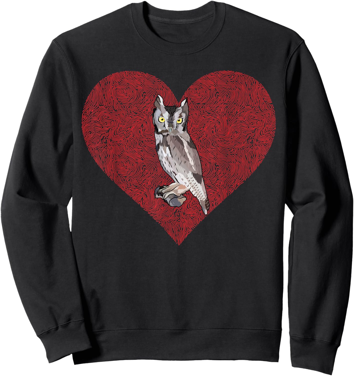 Western Screech-Owl Valentines Day Bird Love Fingerprint Sweatshirt - Sweatshirt | Black