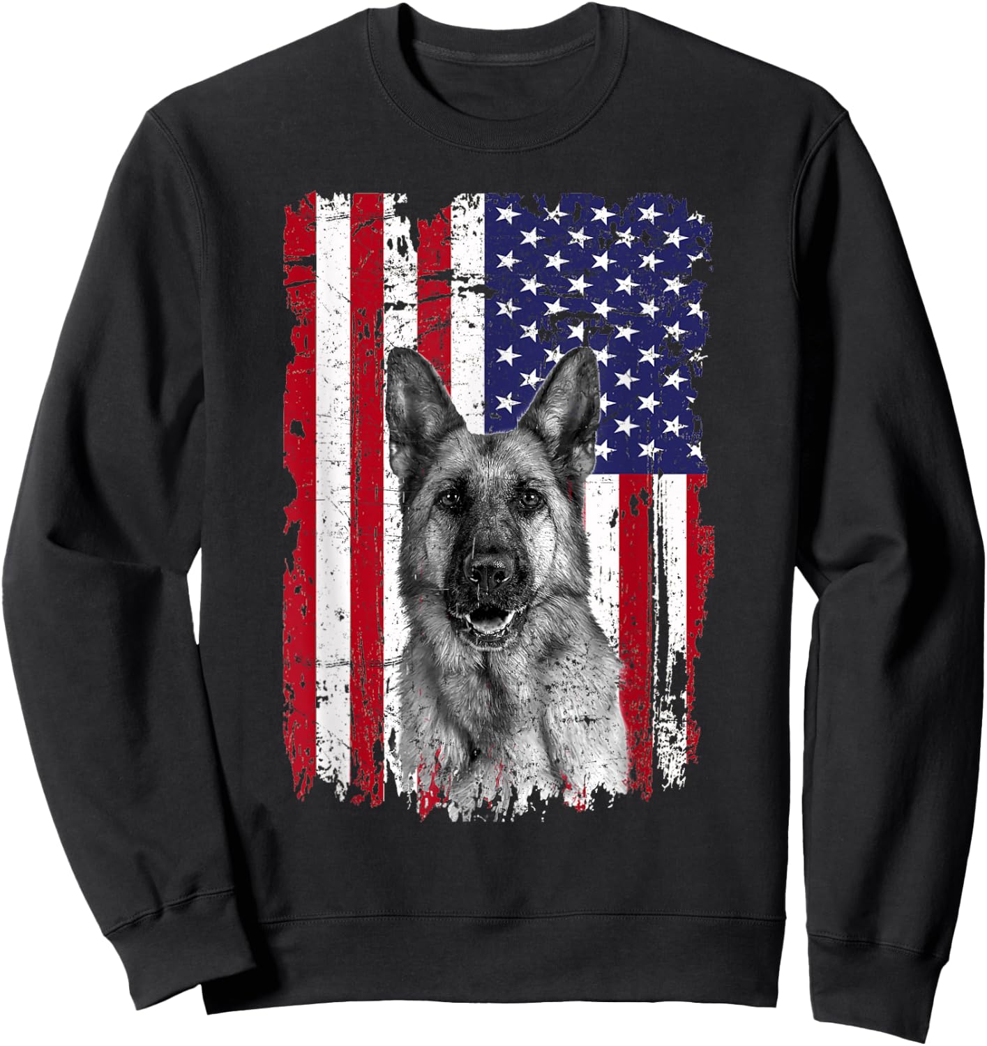 Patriotic German Shepherd American Flag 2023 4th of July Sweatshirt - Sweatshirt | Black