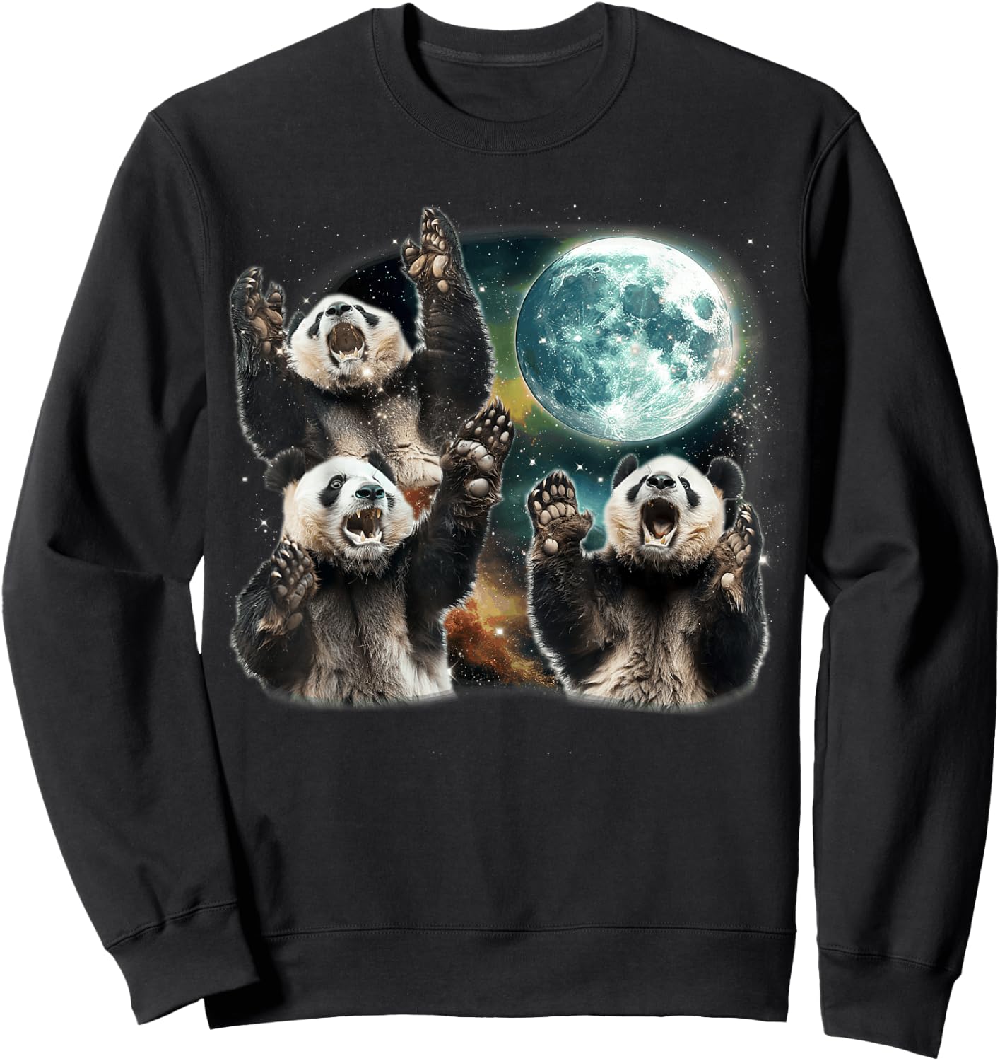 Funny Three Panda Moon, 3 Possum Full, Weird Magic 90s Meme Sweatshirt - Sweatshirt | Black