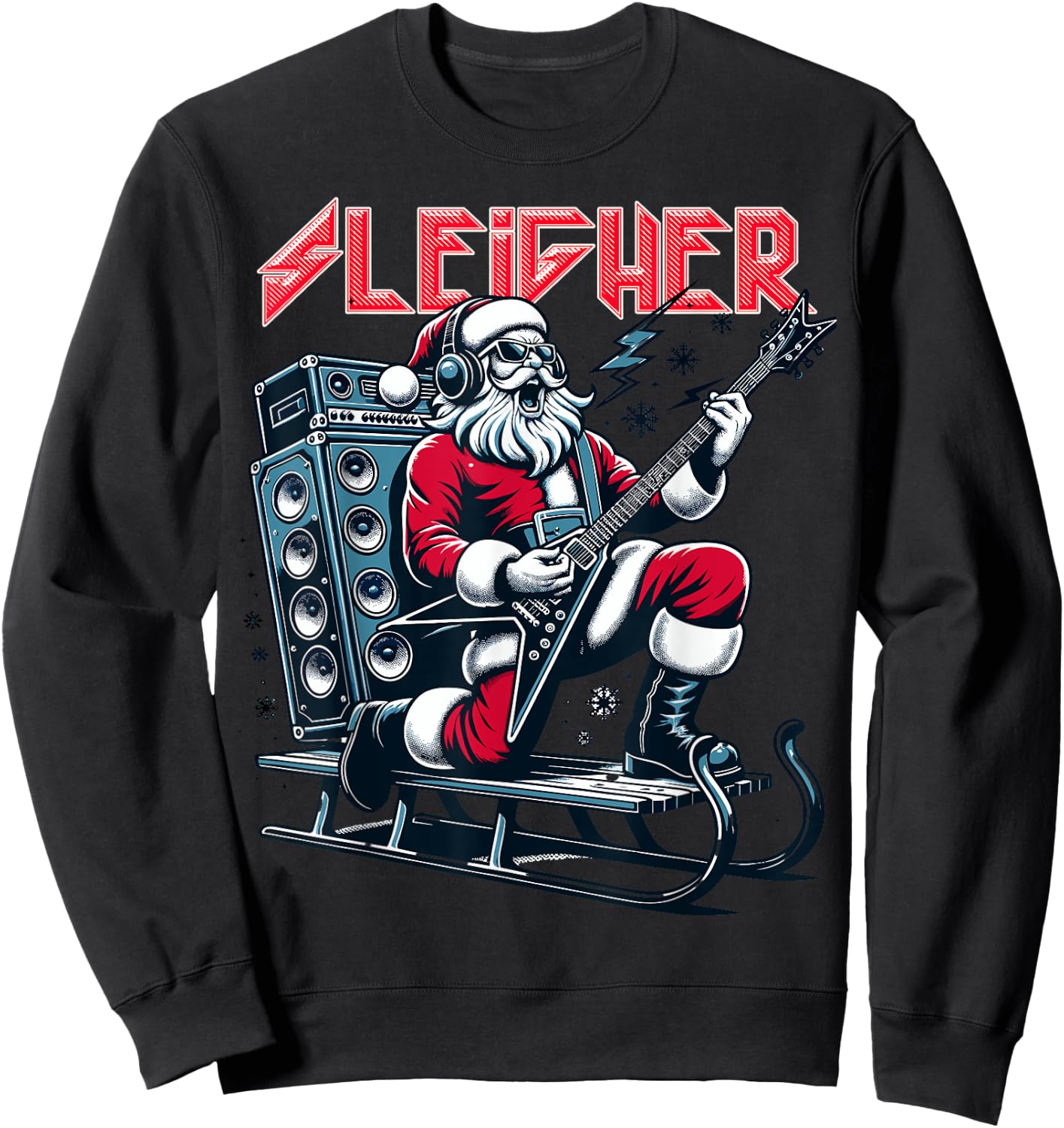 Sleigher Hail Santa Heavy Metal Christmas Rock Xmas Art Sweatshirt - Sweatshirt | Black