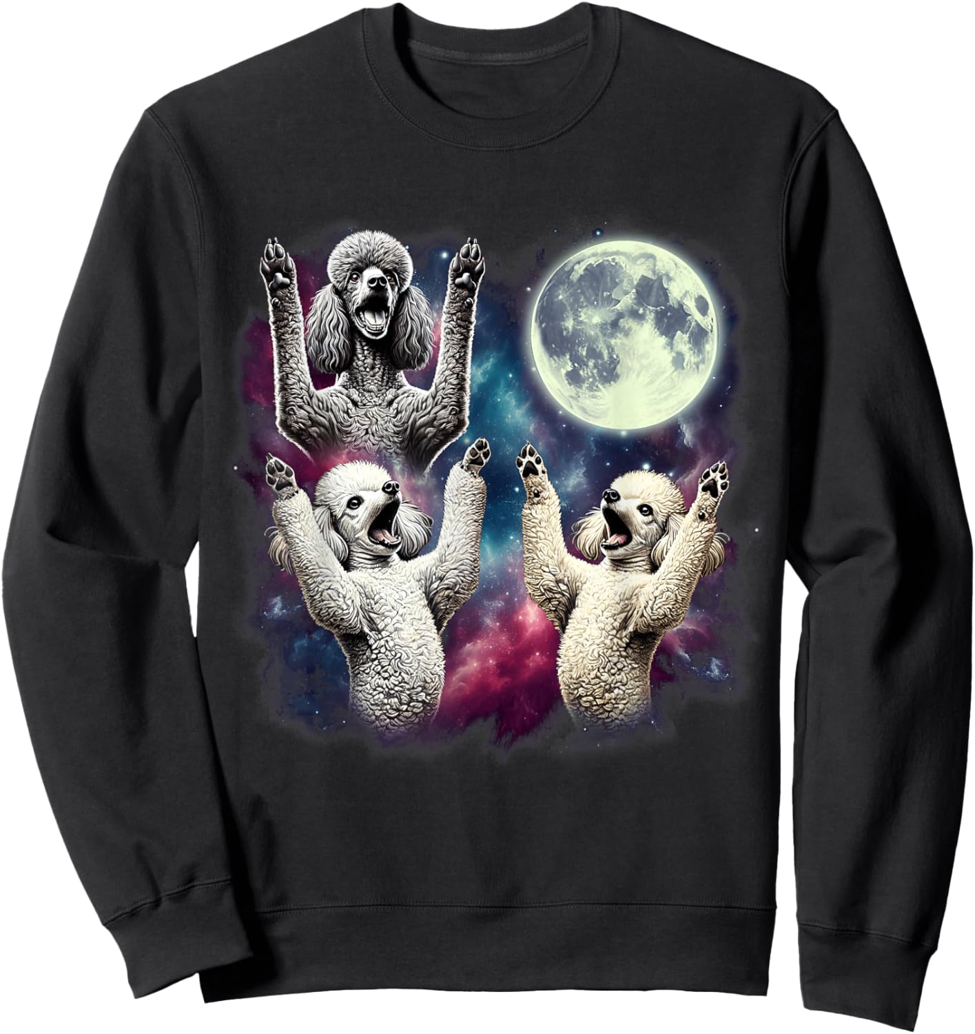 Three Poodles Howling at Moon Funny Weird Cursed Meme Sweatshirt - Sweatshirt | Black