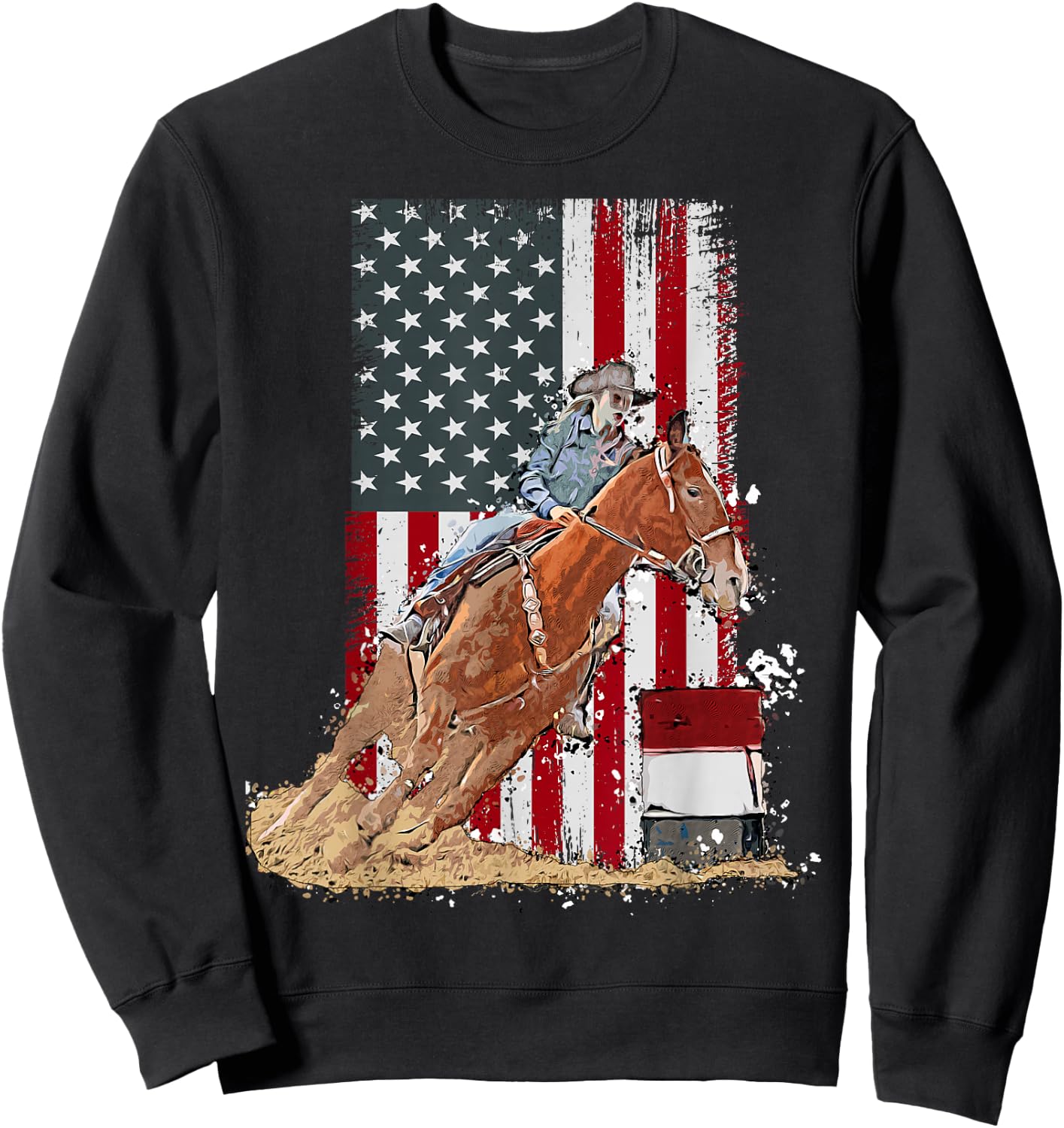 US Flag State Pride Barrel Racing Horse Rodeo Cowgirl Sweatshirt - Sweatshirt | Black