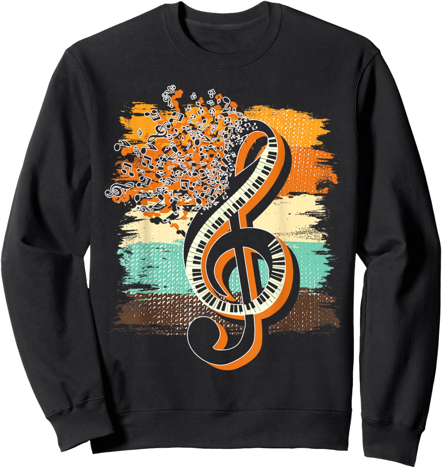 Retro Musician Music Notes Piano Keys Treble Clef Music Sweatshirt - Sweatshirt | Black