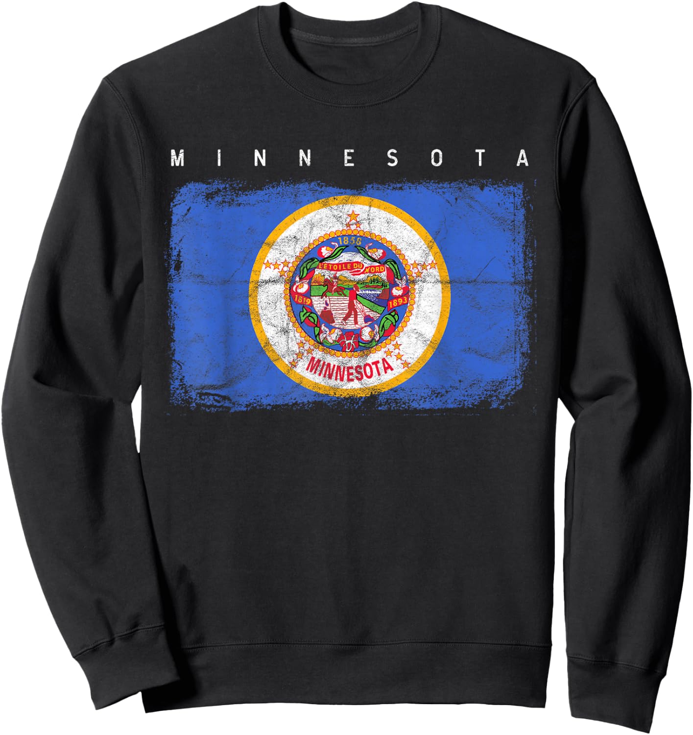 Minnesota Vintage Distressed Home State Flag Design Sweatshirt - Sweatshirt | Black