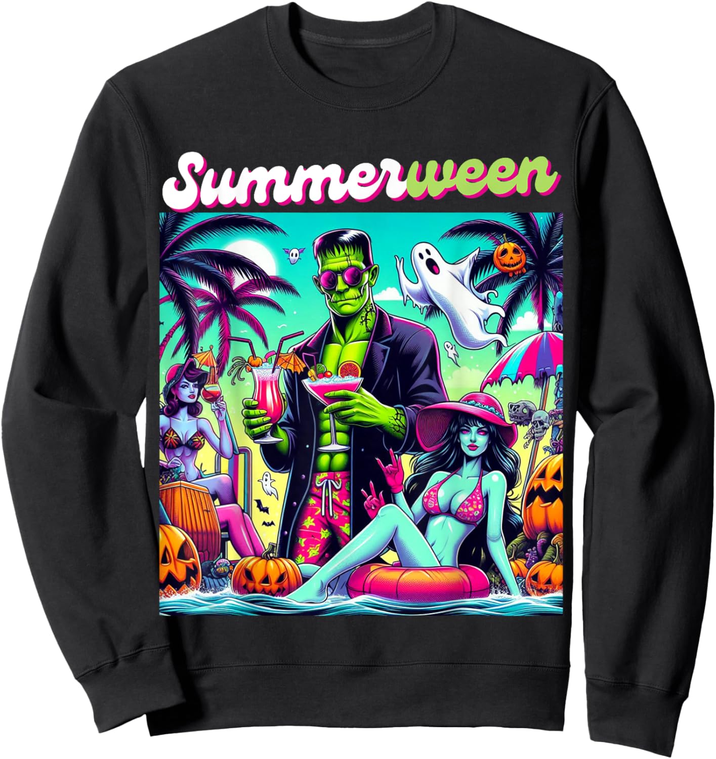 Happy Summerween Summer Halloween Holiday Beach Vibes Spooky Sweatshirt - Sweatshirt | Black