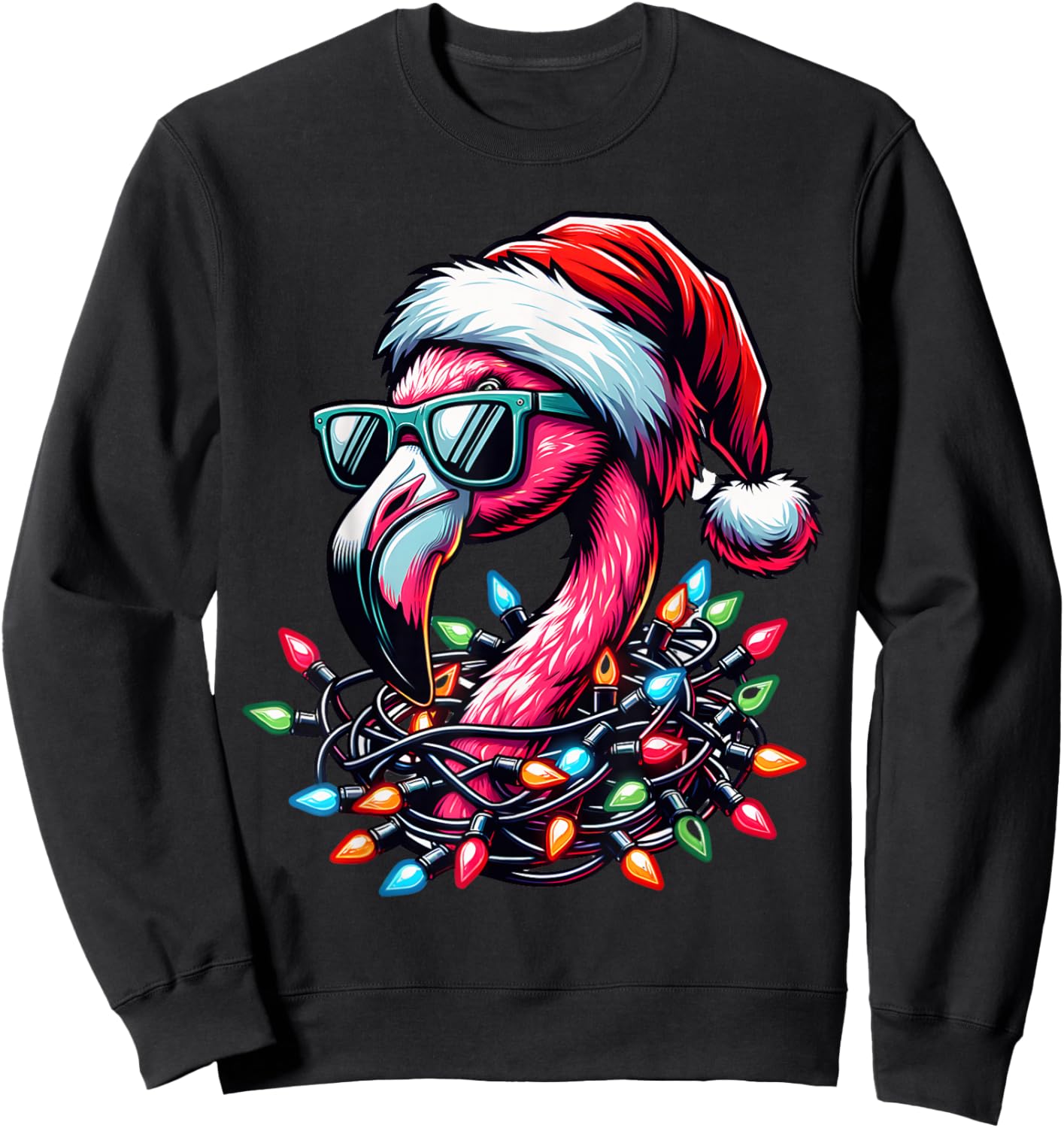 Funny Tropical Pink Flamingo Christmas in July Hawaii Summer Sweatshirt - Sweatshirt | Black