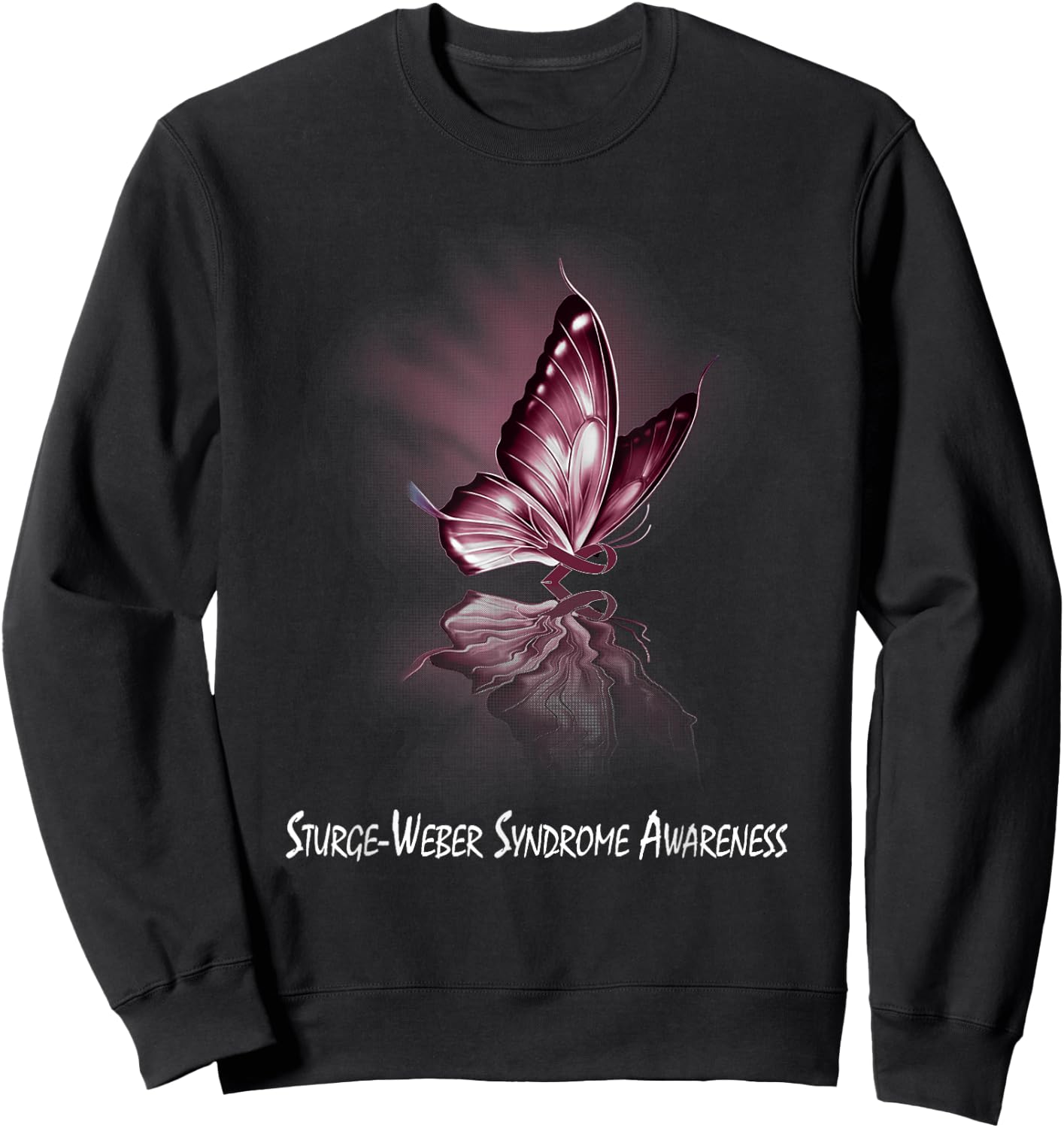 Butterfly Ribbon Sturge-Weber Syndrome Awareness Sweatshirt - Sweatshirt | Black