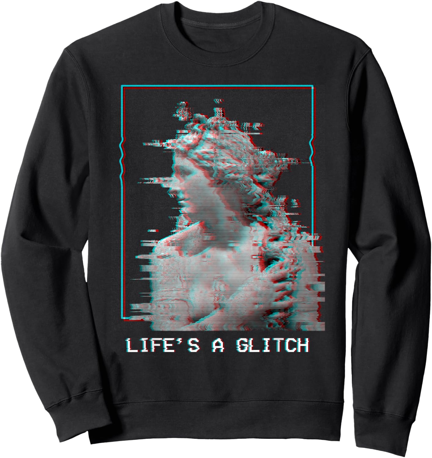 Life's A Glitch - Vaporwave 80s 90s Aesthetic Greek Statue Sweatshirt - Sweatshirt | Black