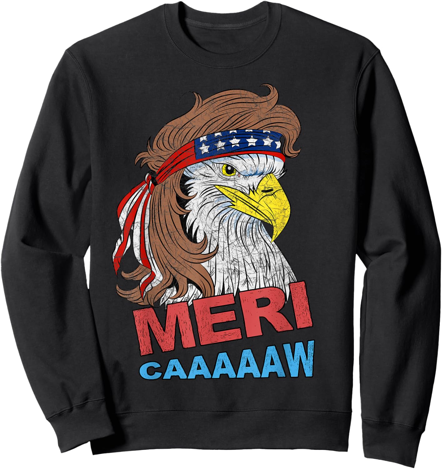 meri-caaaaaw - Eagle Mullet 4th Of July USA American Flag Women Kids Men Sweatshirt - Sweatshirt | Black