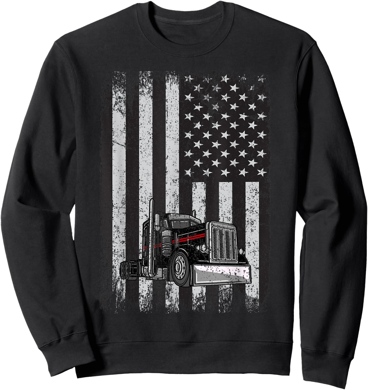 Patriotic black Truck American Flag black white Sweatshirt - Sweatshirt | Black