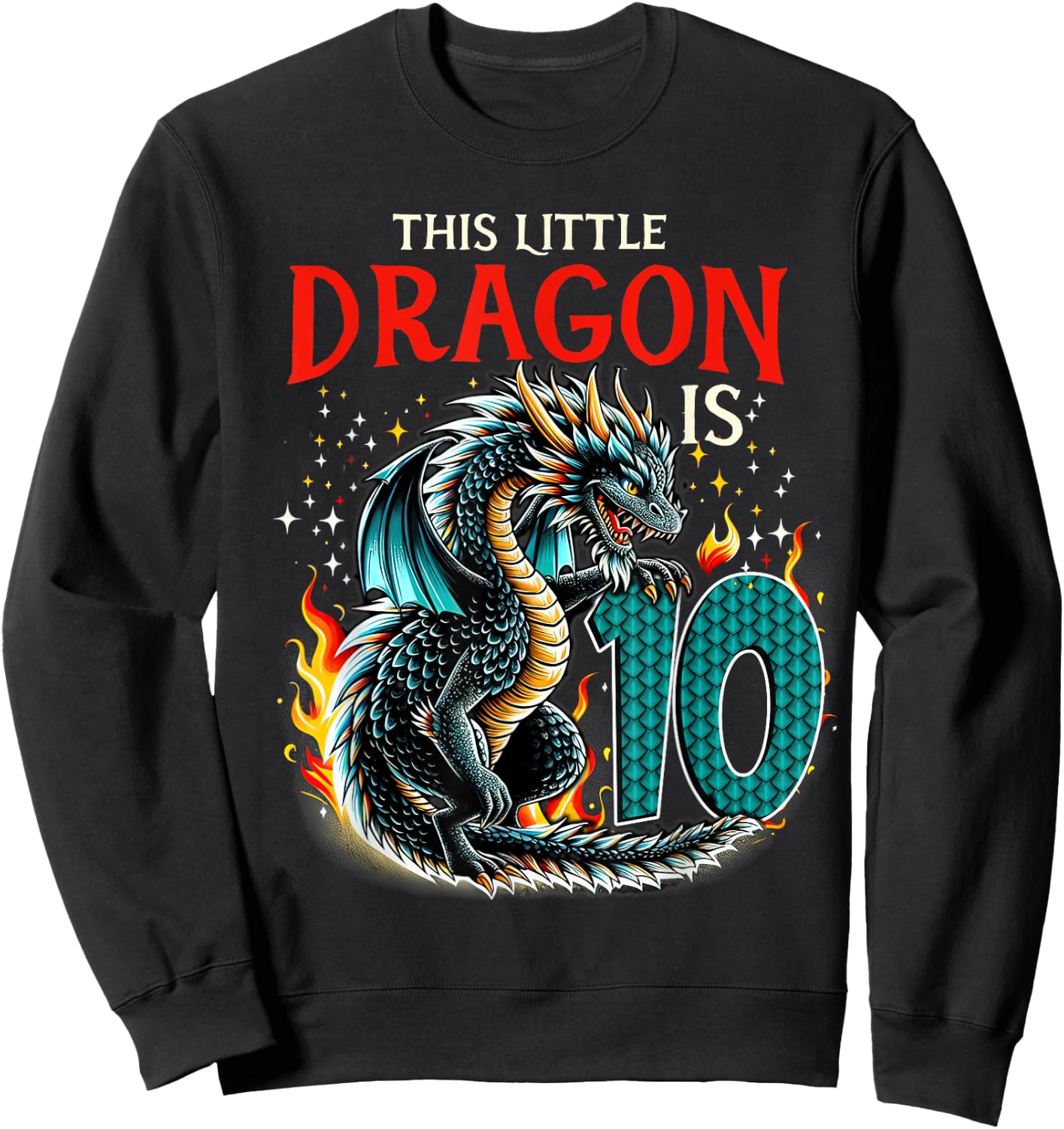 Turning 10 Year Old Birthday Boy Dragon 10th Bday Girl Sweatshirt - Sweatshirt | Black
