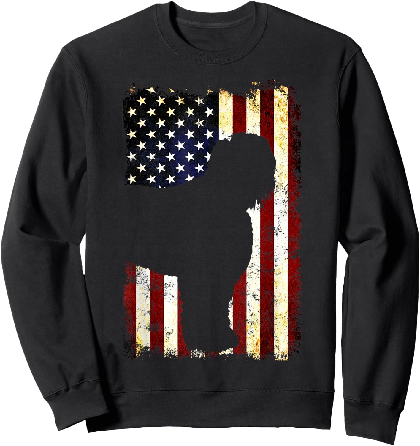 Black Russian Terrier Silhouette American Flag Women Men Sweatshirt - Sweatshirt | Black