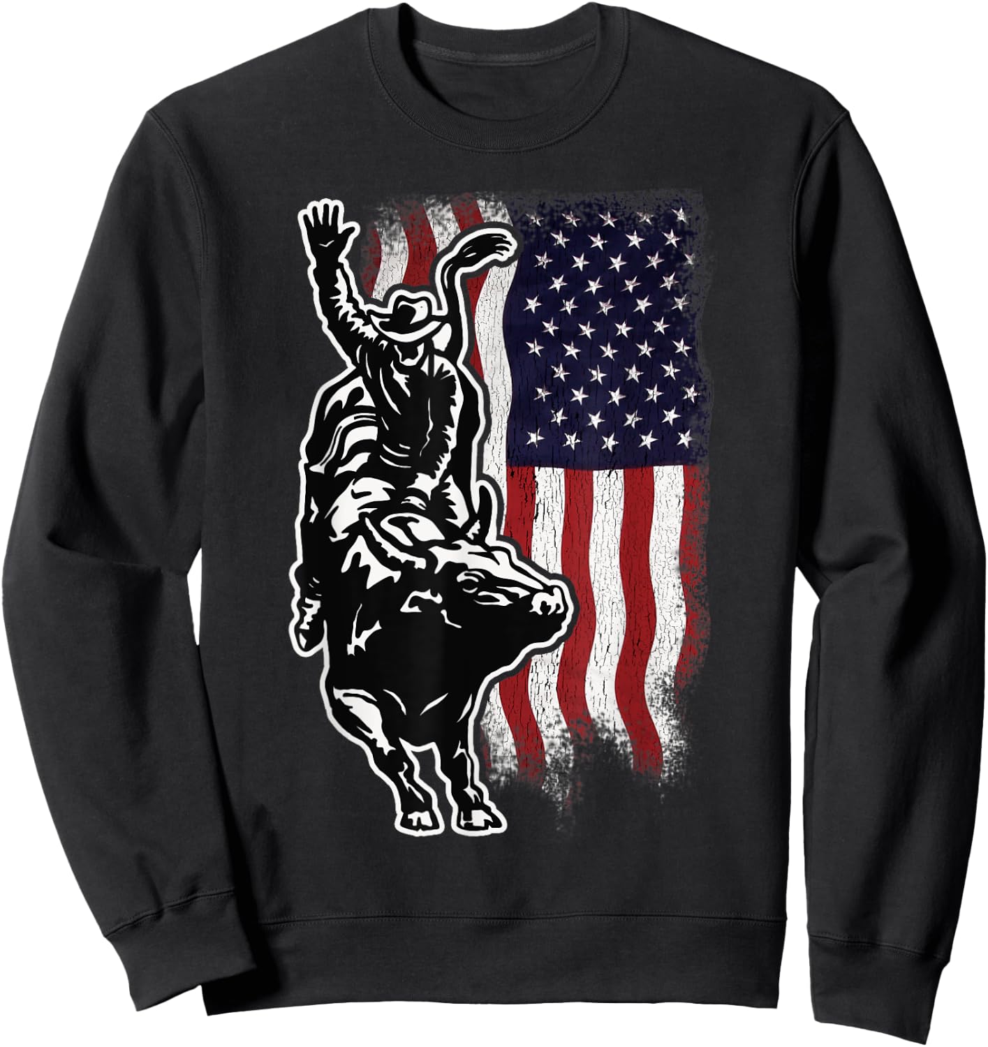 USA Patriotism Rider Independence Day Gift American Flag Bull Riding Cowboy 4th Of July Patriotic Rodeo -Adults Boys Sweatshirt - Sweatshirt | Black
