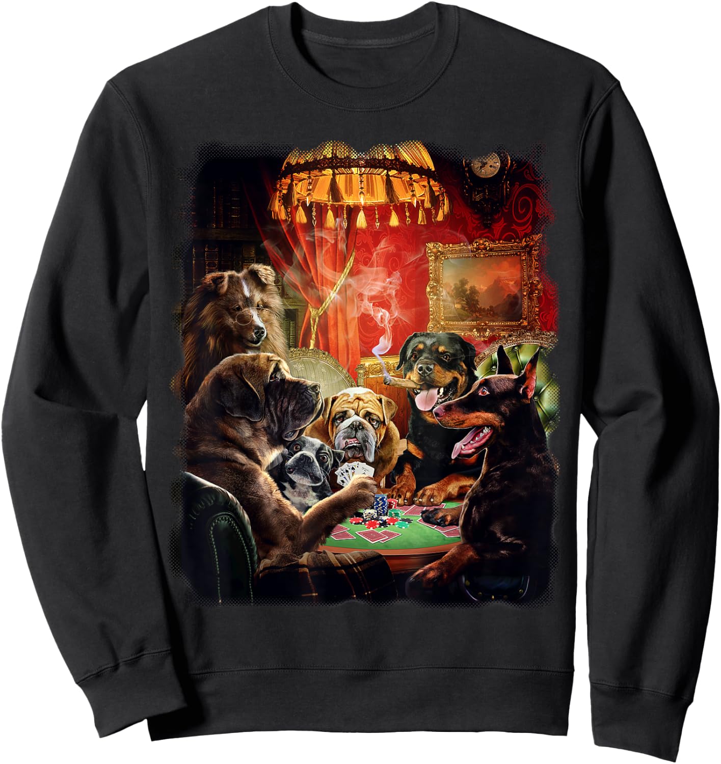 Fox Republic Design Men's Dog Playing Poker , Black, Short Sleeve, , Classic Fit, Modern Style, Cartoon Pattern, Casual, All Seasons, Adult Men Sweatshirt - Sweatshirt | Black