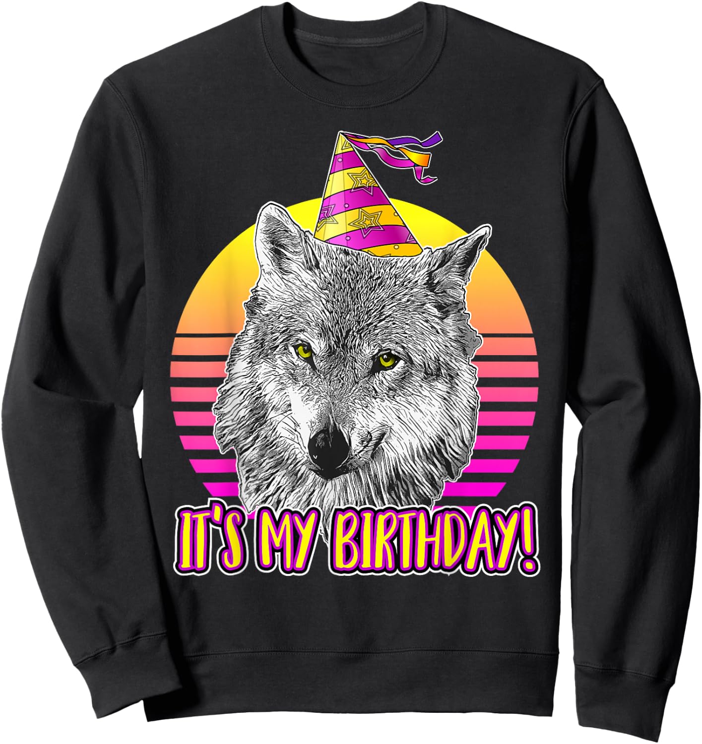 Wolf Themed Birthday Party - Cute Retro Wolves Lover Sweatshirt - Sweatshirt | Black