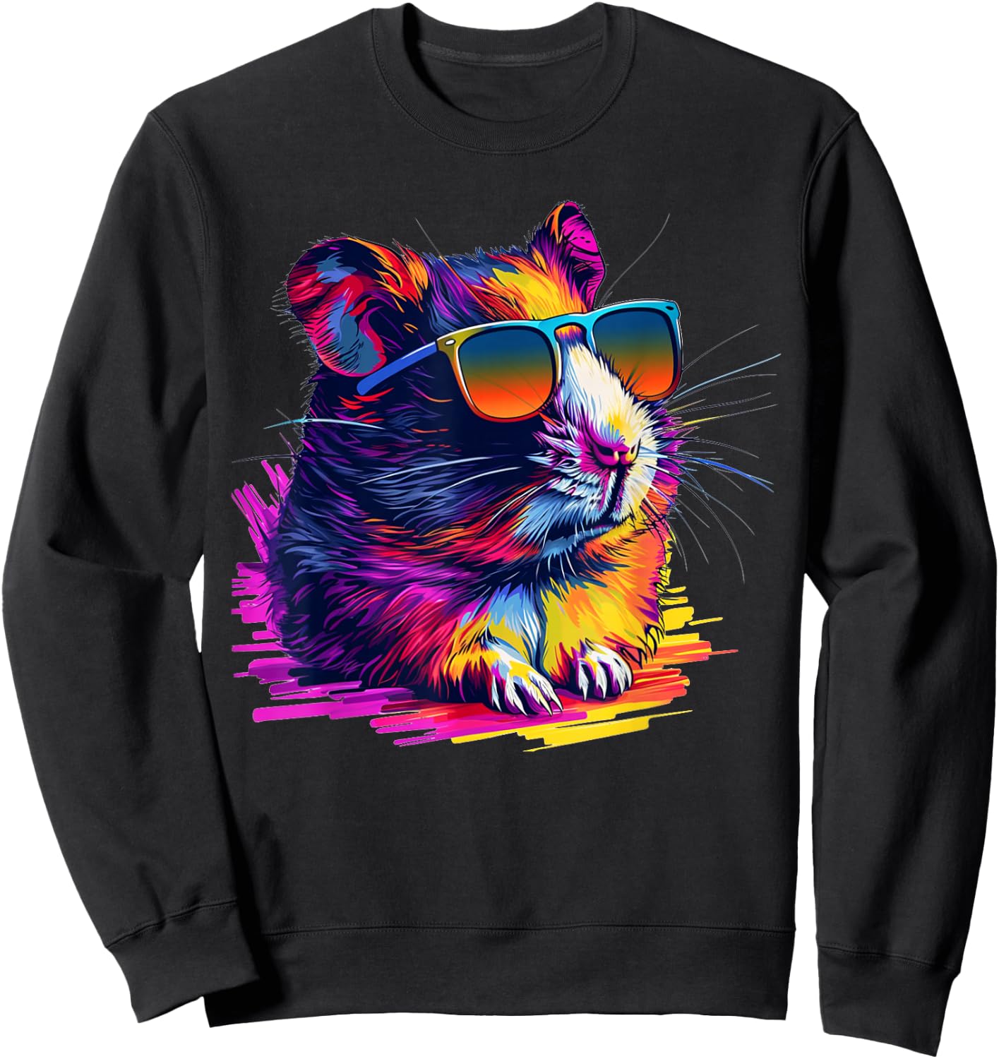 Cool looking hamster with multicolor sunglasses outfit Sweatshirt - Sweatshirt | Black