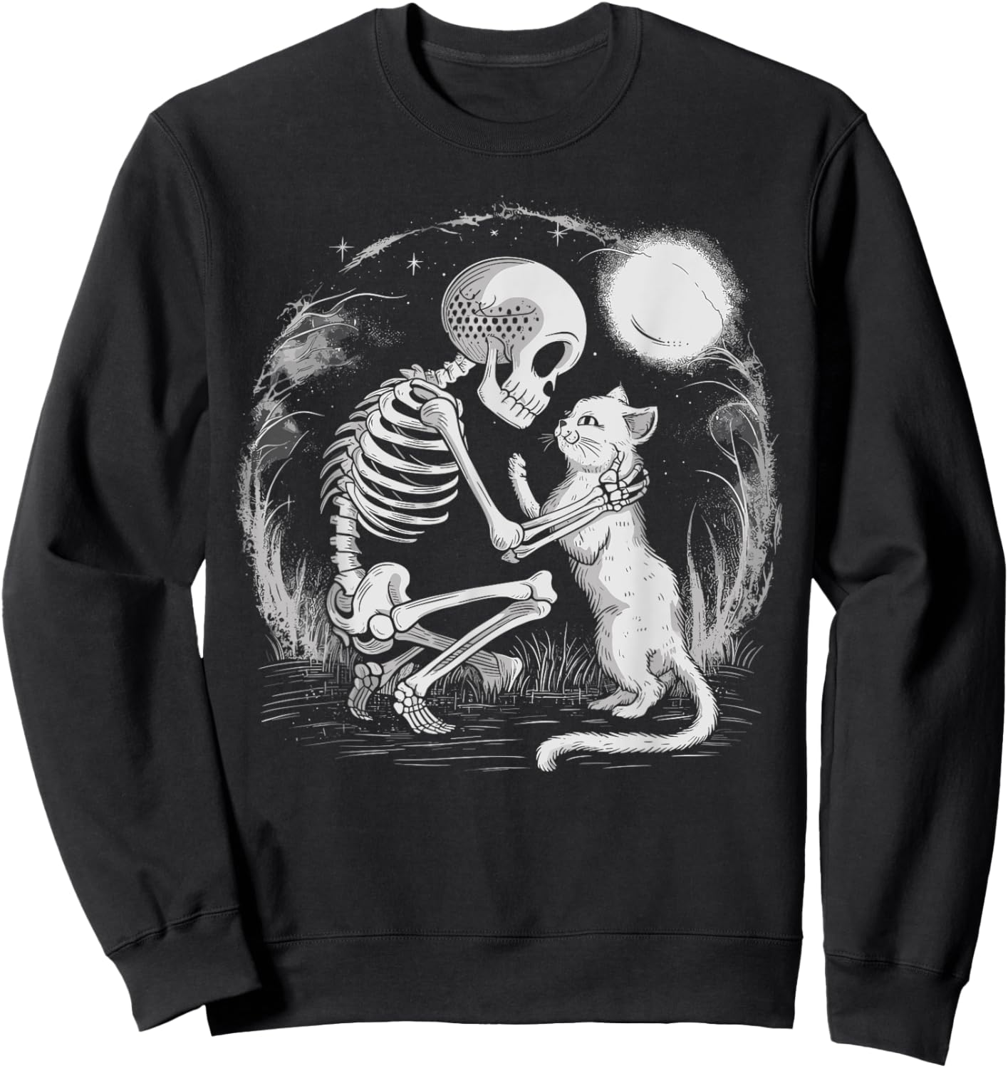 Skeleton Cat Skull Kitty Cute Goth Halloween Costume Women Kids Sweatshirt - Sweatshirt | Black