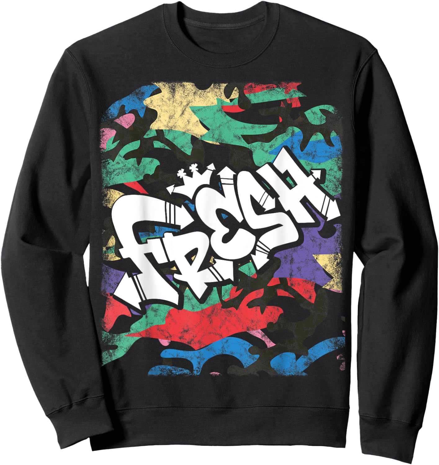 Fresh Hip Hop 80s 90s Old School Camo Rap Urban Slang Sweatshirt - Sweatshirt | Black