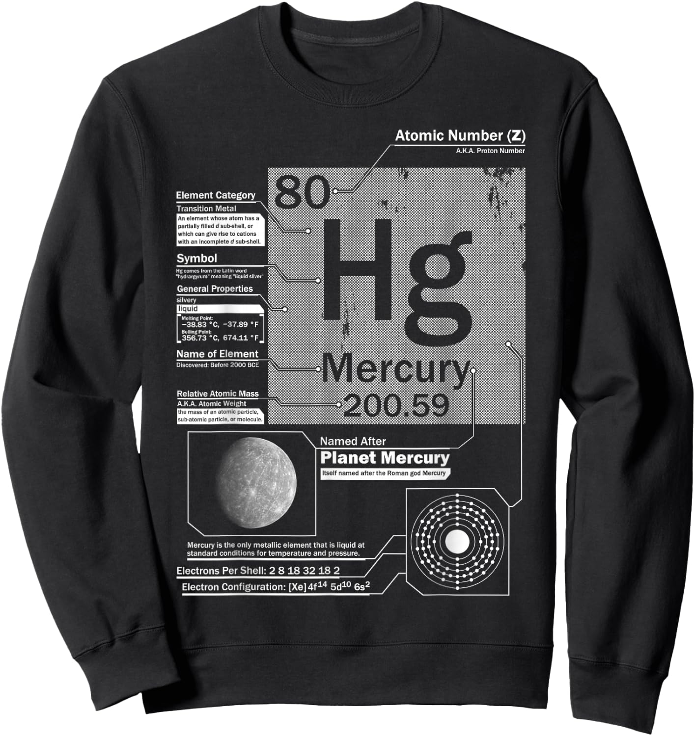 Mercury (Hg) Element | Atomic Number 80 Science Chemistry Sweatshirt - Sweatshirt | Black