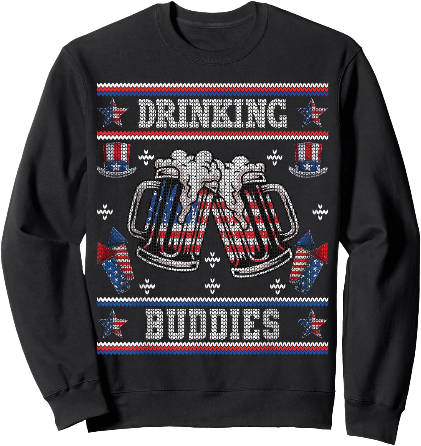 Drinking Buddies Ugly USA 4th of July Funny Beer Men Sweatshirt - Sweatshirt | Black