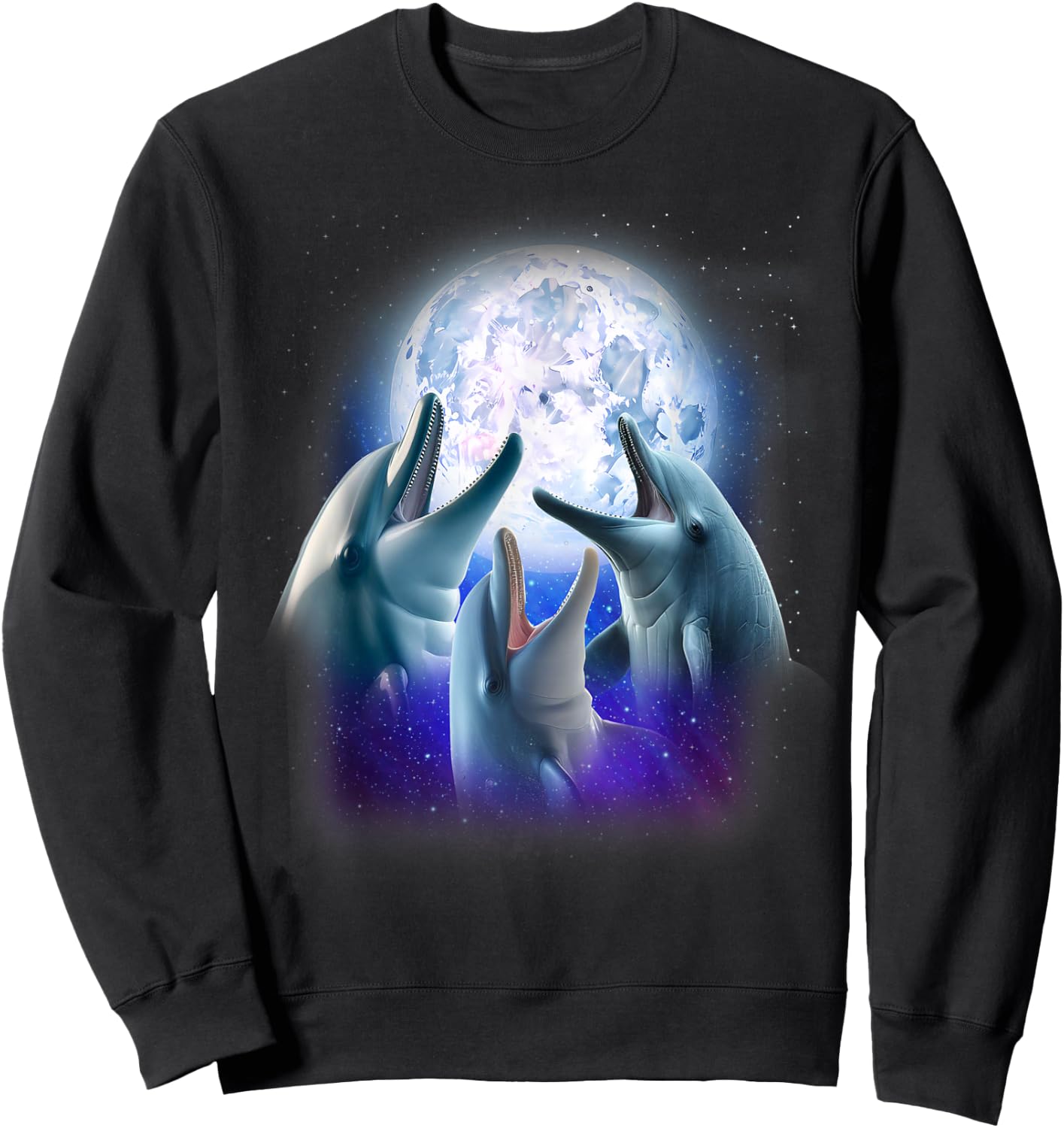 3 Dolphins Howling At The Moon Funny Dolphin Lover Aquarist Sweatshirt - Sweatshirt | Black