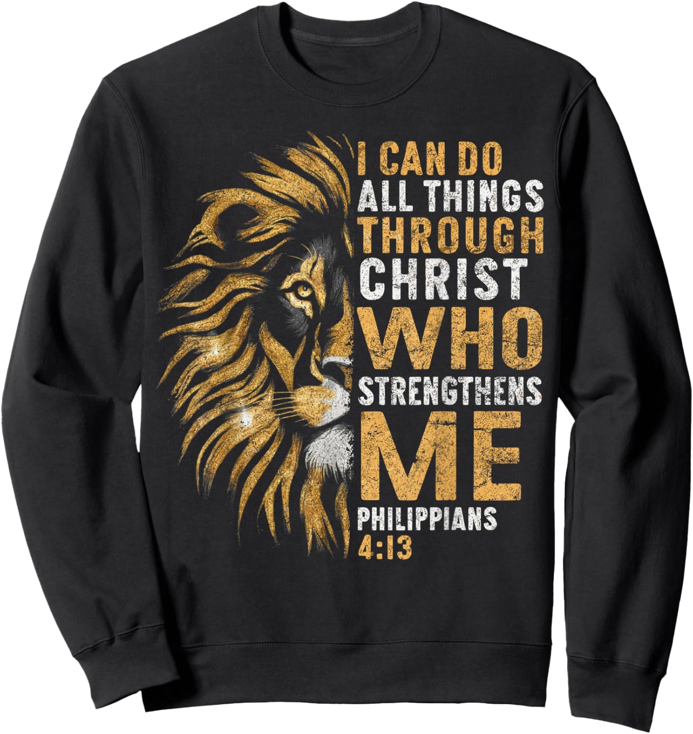 Christian I Can Do All Thing Through Christ Lion Faith Bible Sweatshirt - Sweatshirt | Black