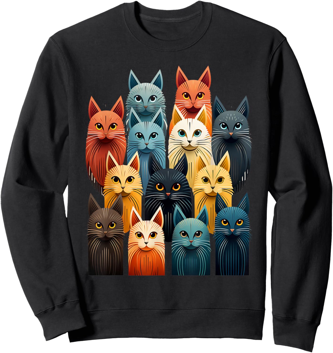 Stylized Vintage Kitten Art Lover Classic Cute Cat Sweatshirt - Sweatshirt | Black