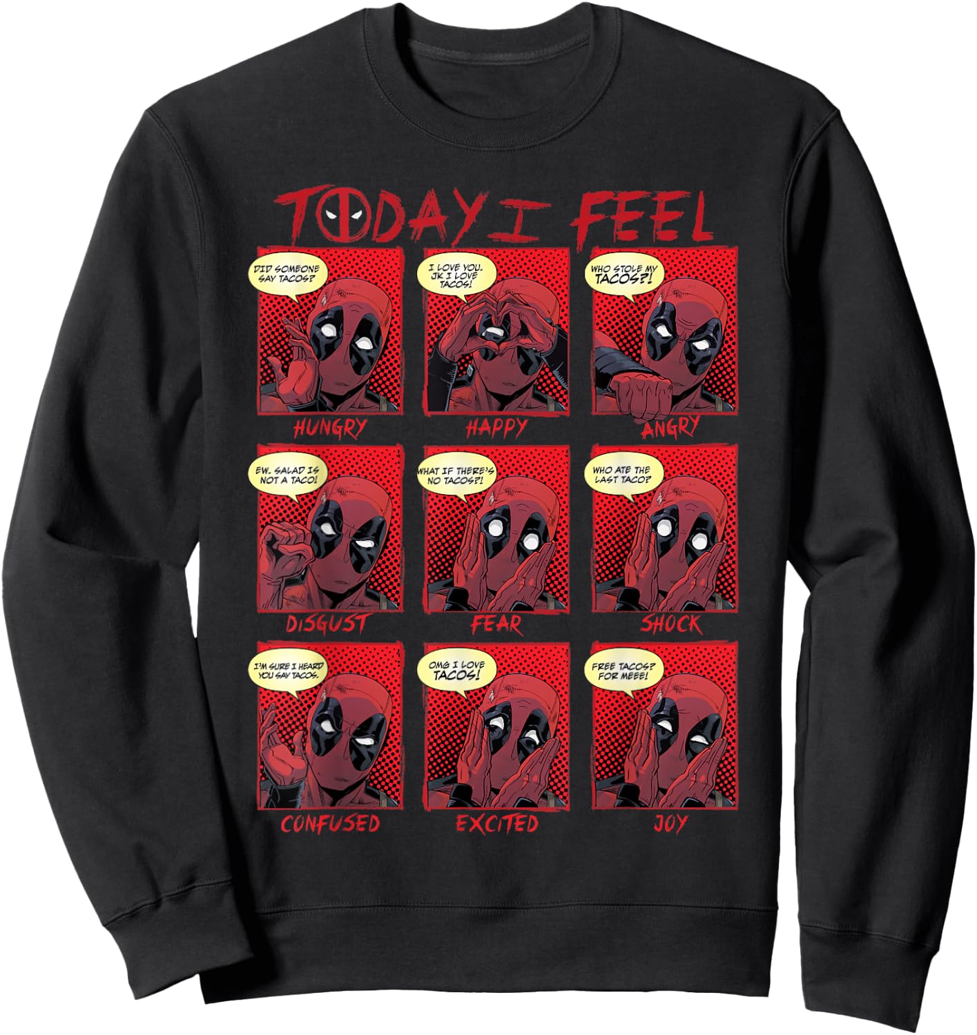 Marvel Deadpool Today I Feel Panels Small Sweatshirt - Sweatshirt | Black