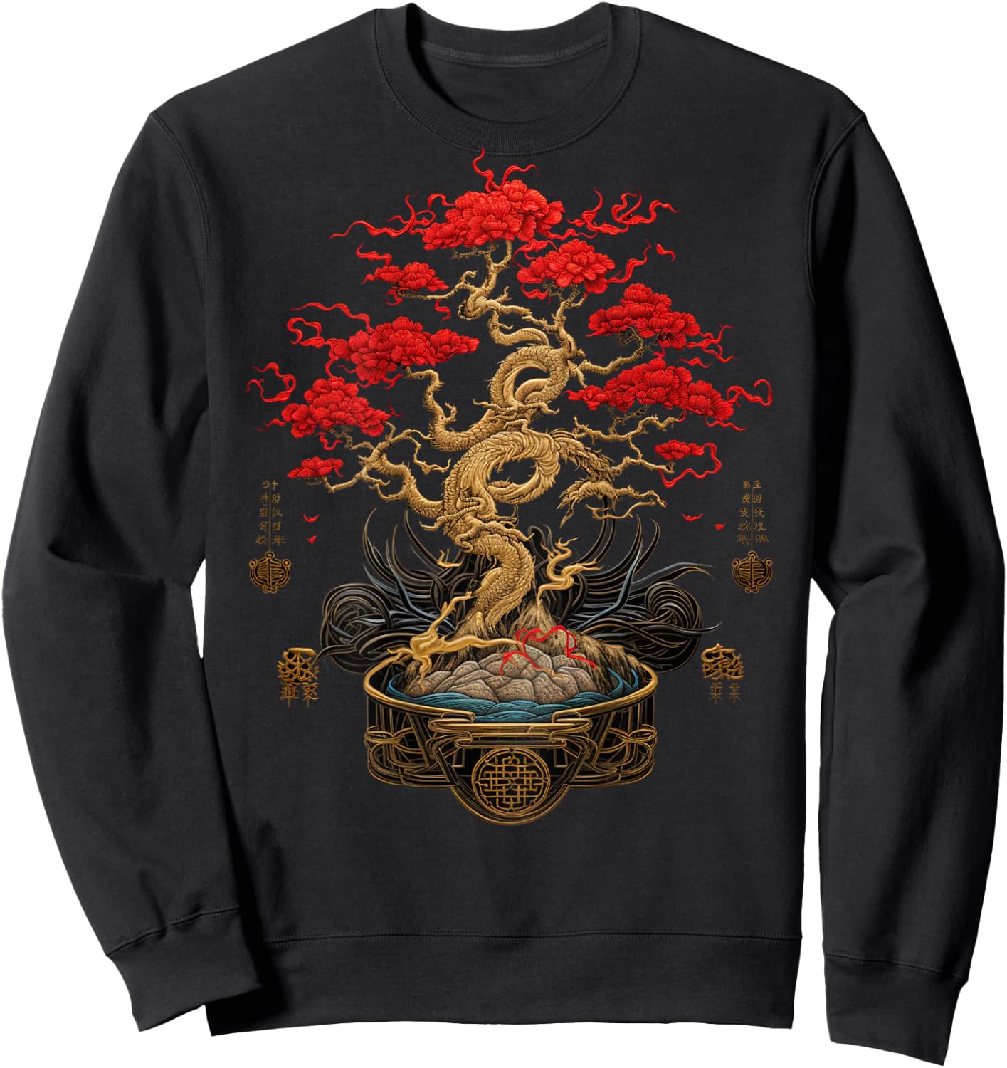 Back Print Vintage Y2K Streetwear Fashion Women Men Bonsai Sweatshirt - Sweatshirt | Black
