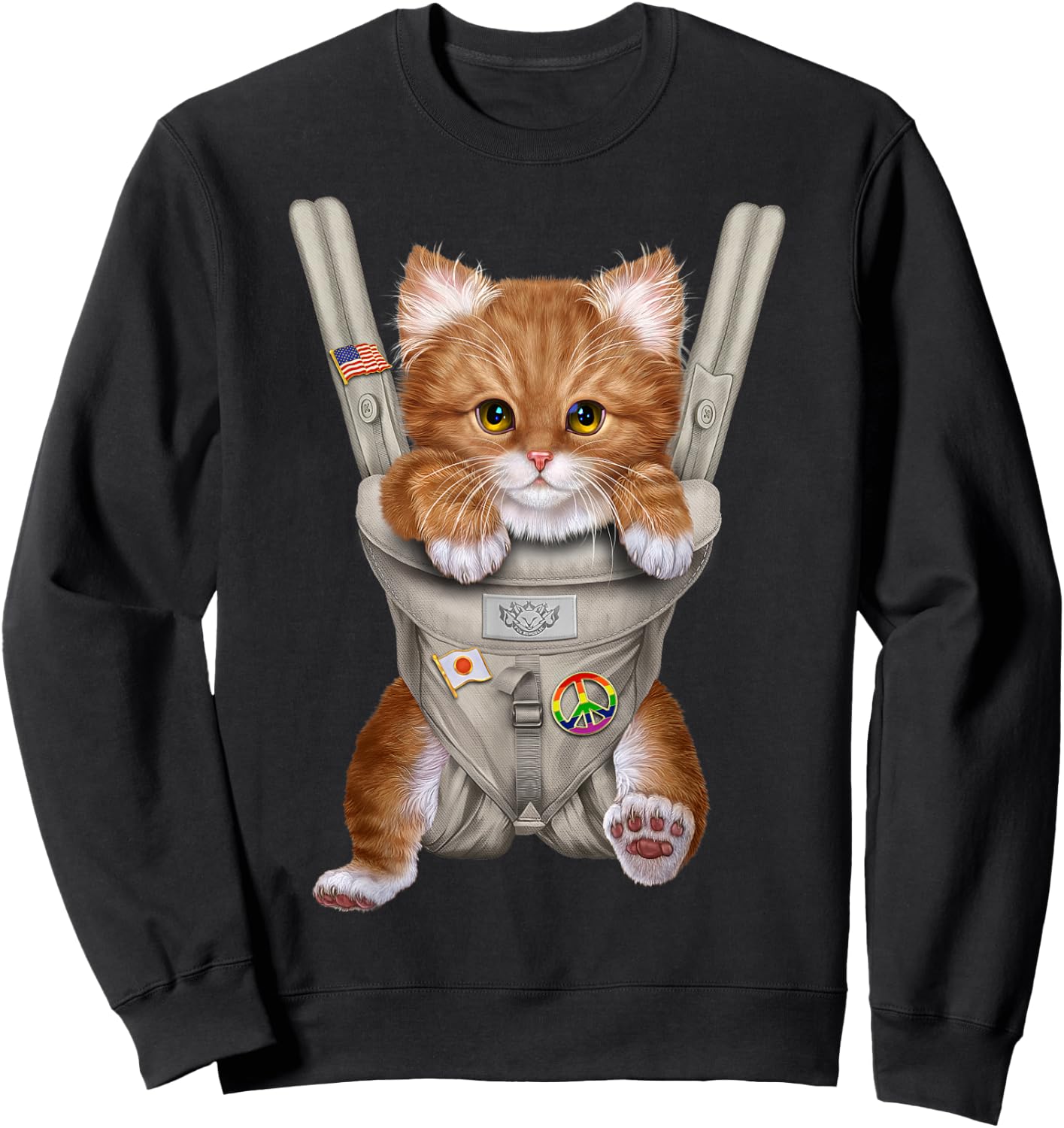 Orange Tabby Cat in Baby Carrier Sweatshirt - Sweatshirt | Black