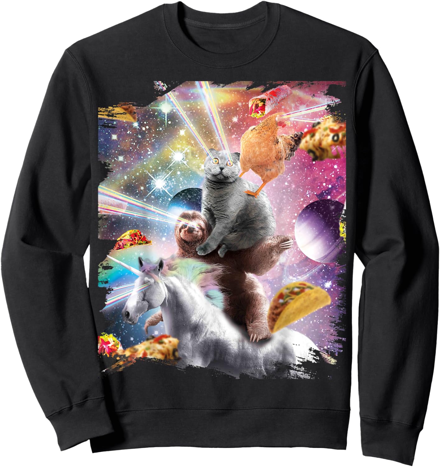 Laser Eyes Space Chicken Cat Sloth Unicorn Sweatshirt - Sweatshirt | Black