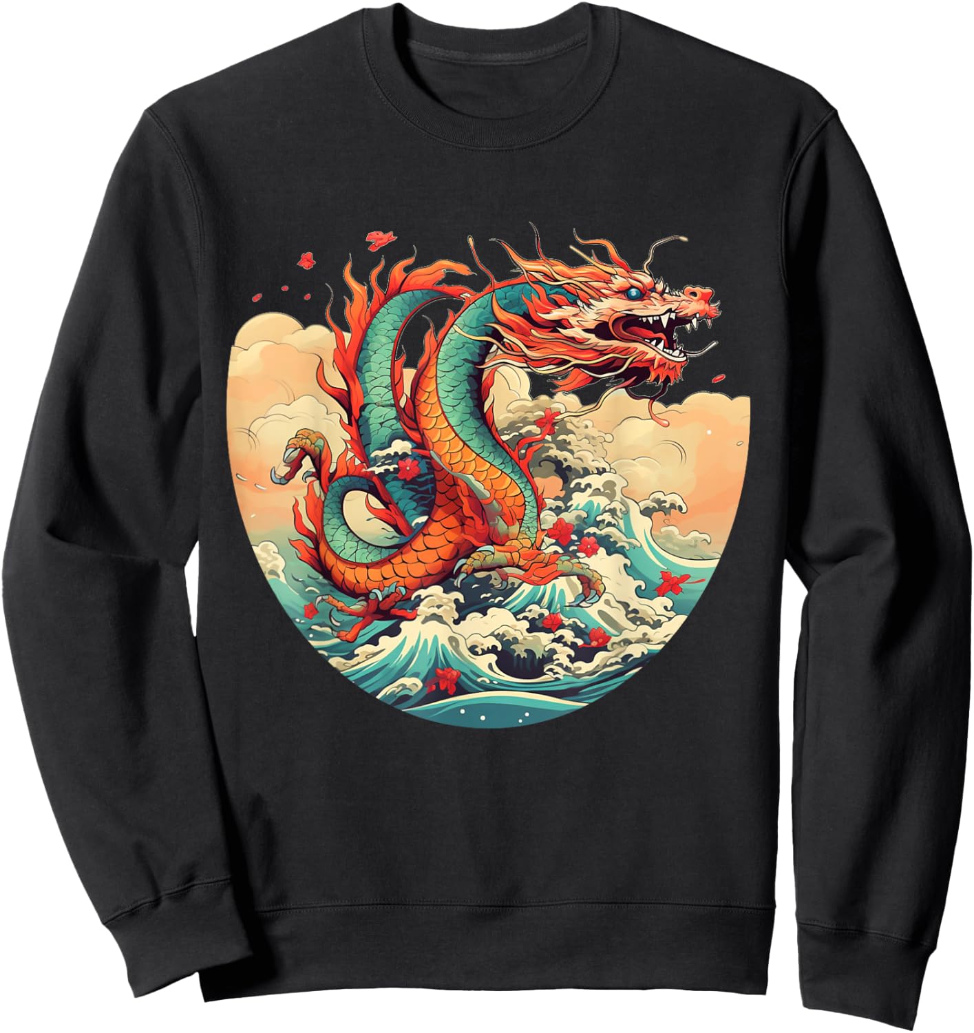 Cool Water Dragons with Sea and Waves Sweatshirt - Sweatshirt | Black