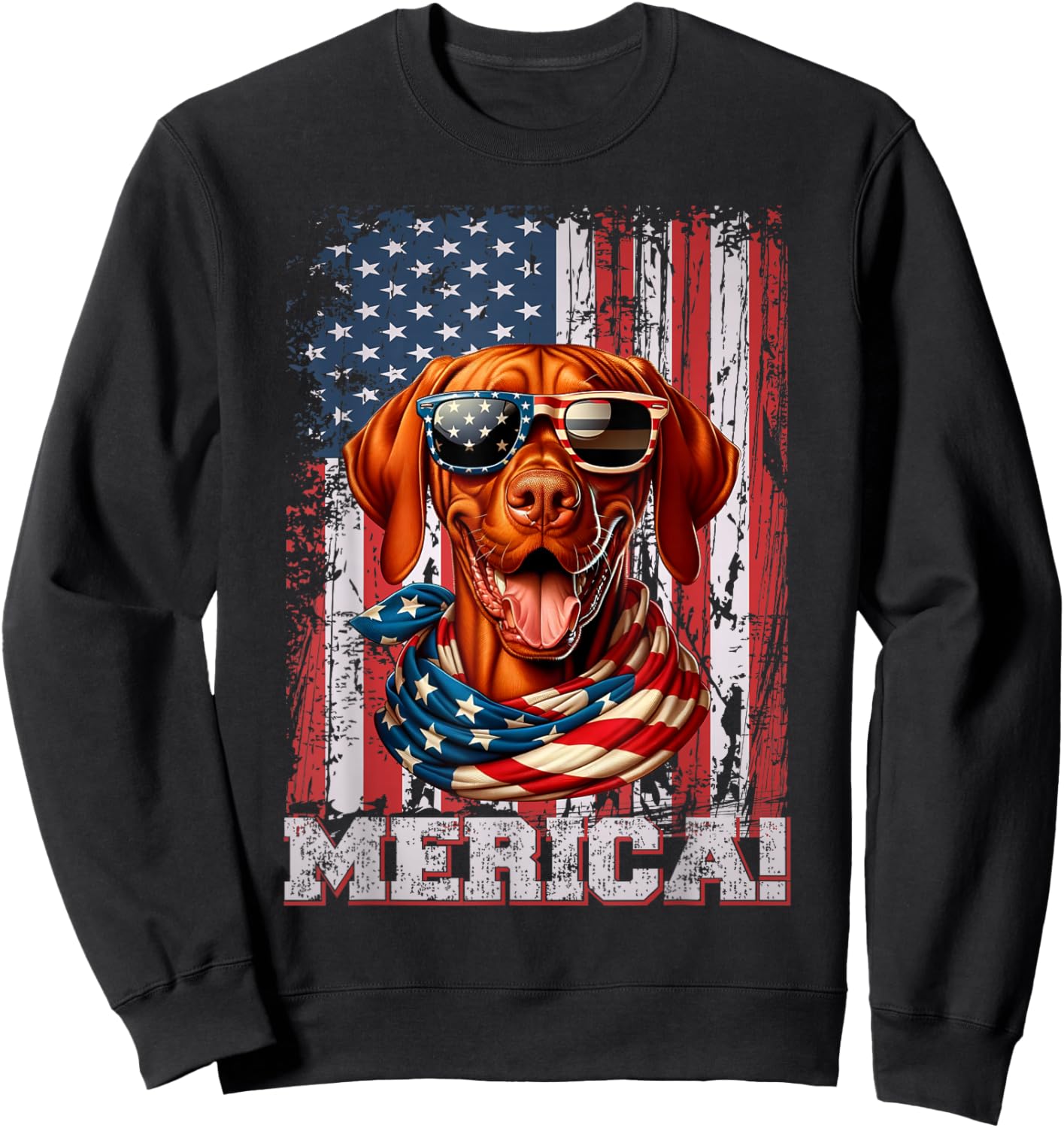 Vizsla Dog Lover Flag 4th Of July Patriotic Sweatshirt - Sweatshirt | Black