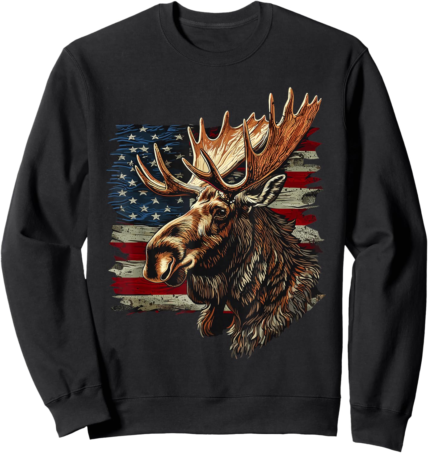 Moose Patriotic 4th Of July USA American Flag Sweatshirt - Sweatshirt | Black