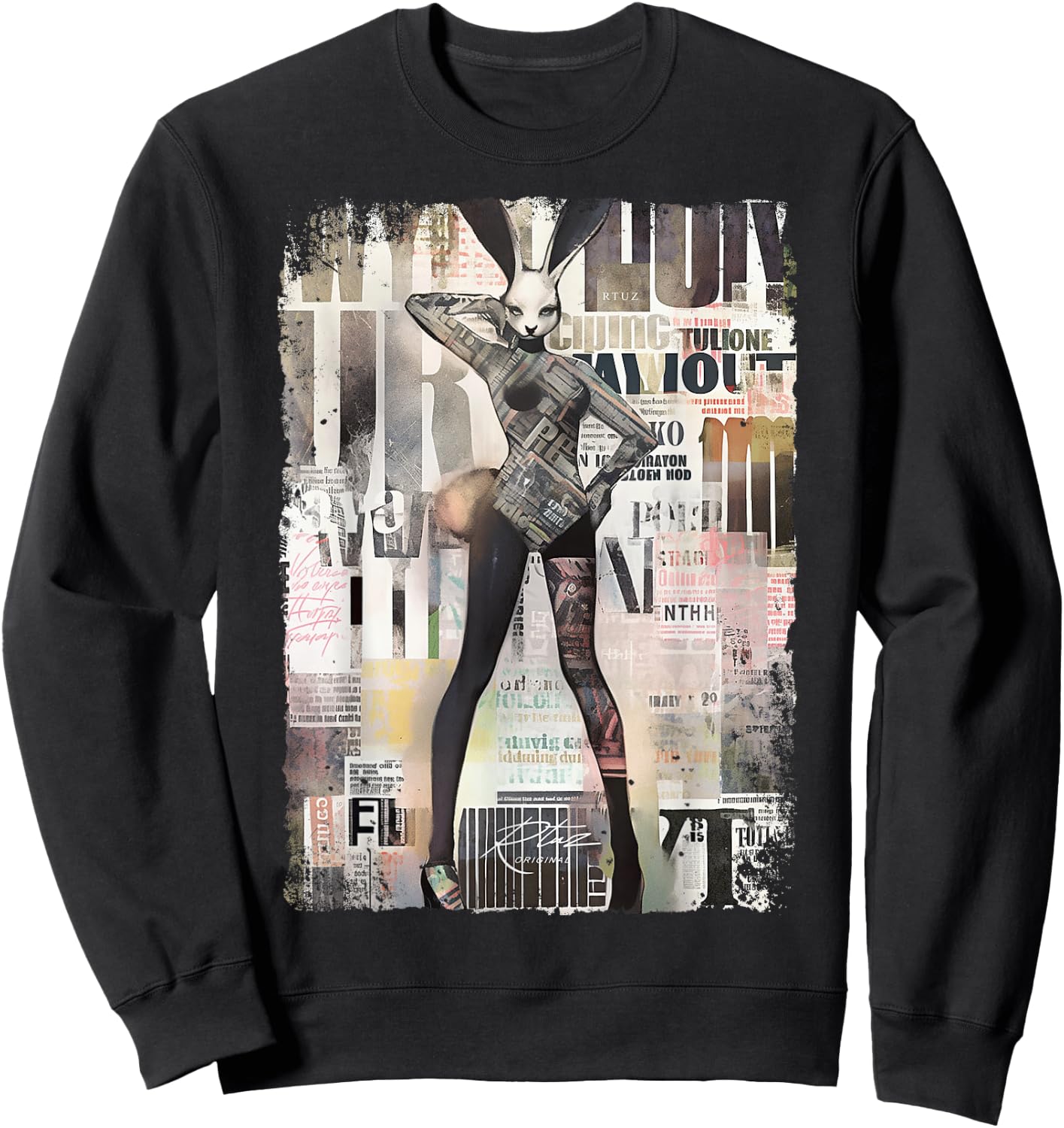 Magazine Cover Vintage Girl Bunny Collage Sexy Model Pin-Up Sweatshirt - Sweatshirt | Black