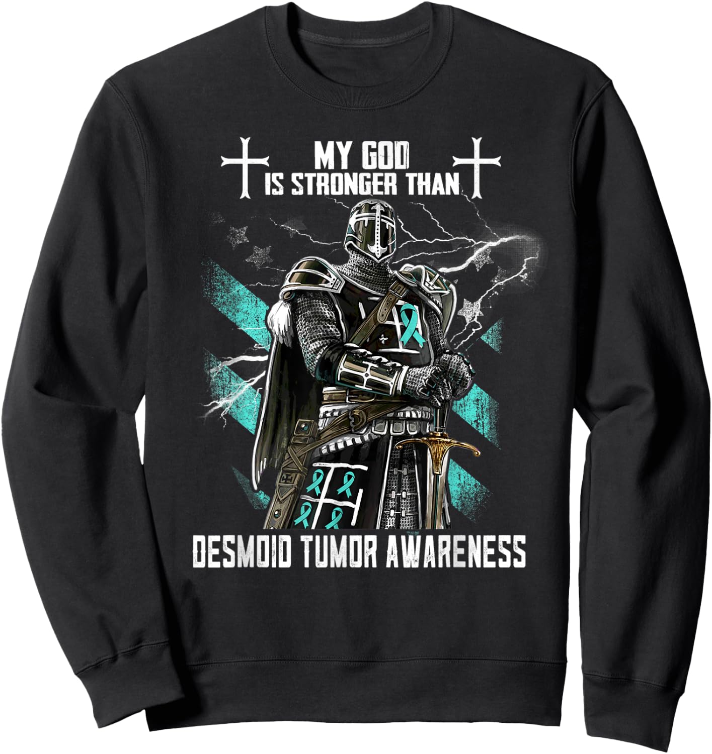 My God Is Stronger Than Desmoid Tumor Awareness Sweatshirt - Sweatshirt | Black