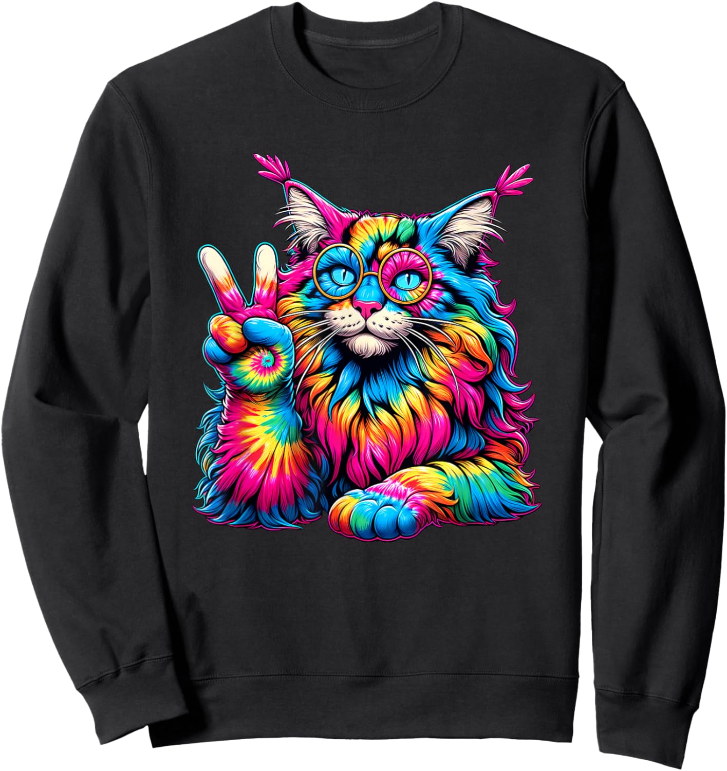 Peace Sign Tie Dye Maine Coon Cat Men Women Kids Sweatshirt - Sweatshirt | Black