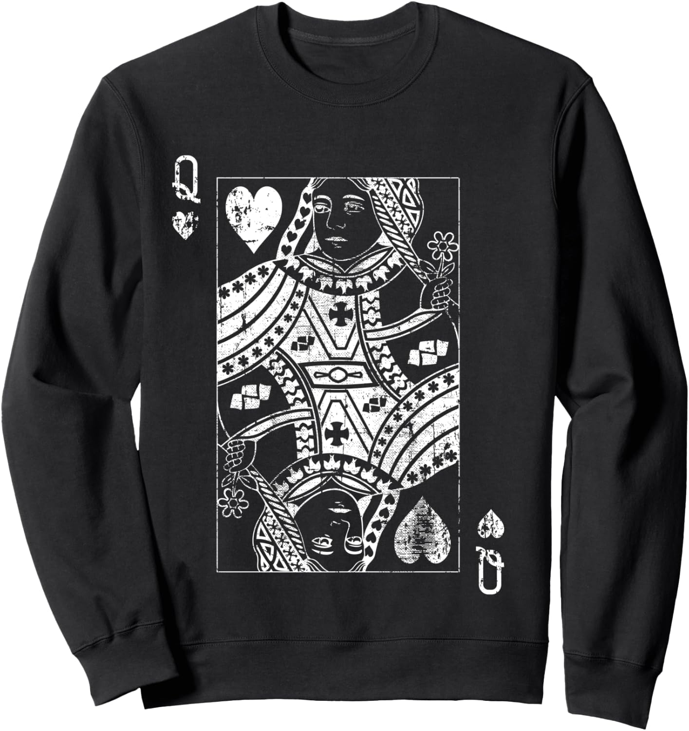 Queen Of Hearts Vintage Card Sweatshirt - Sweatshirt | Black