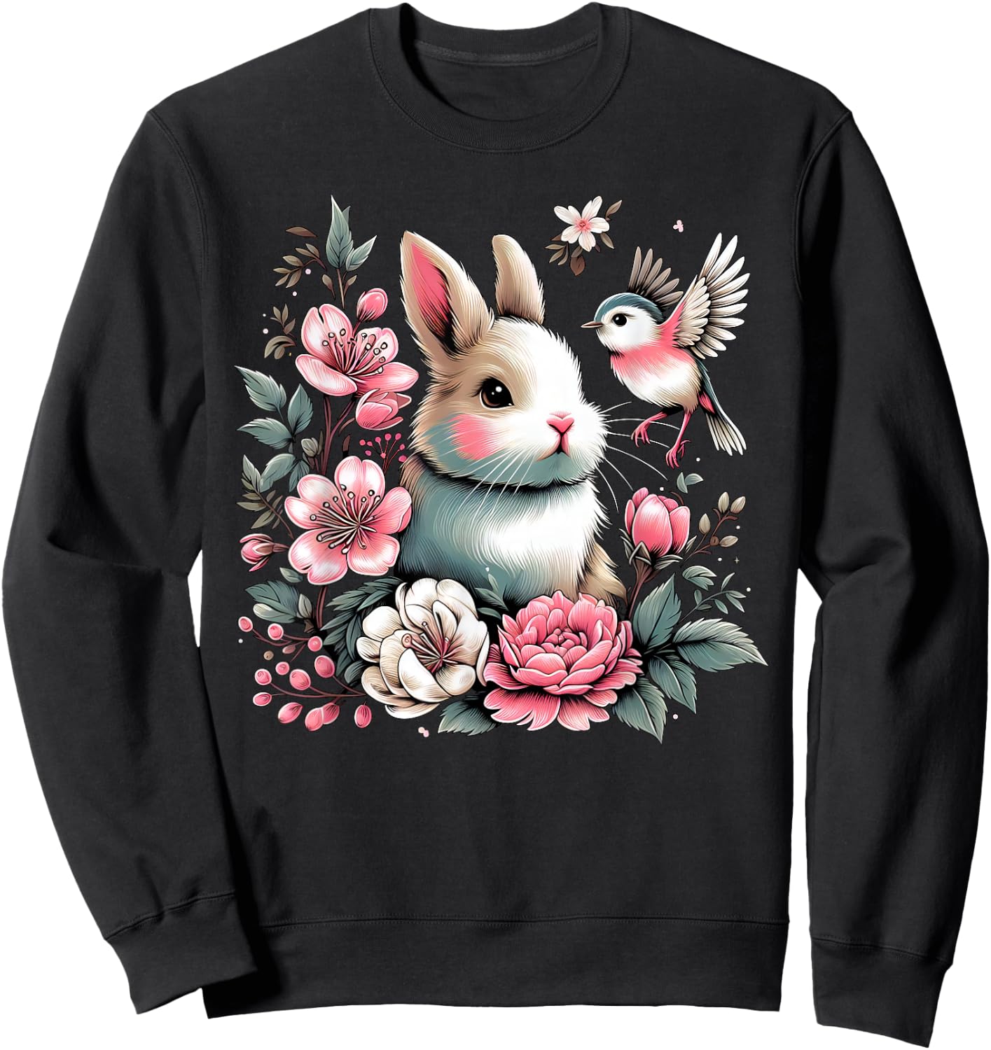 Happy Easter Day Cute Bunny Floral for Girl Women Ladies Sweatshirt - Sweatshirt | Black