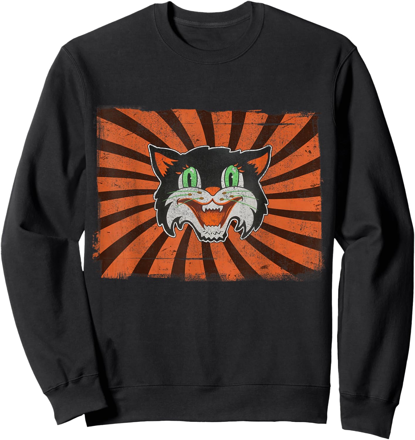 Vintage Halloween Black Cat Lover Funny Retro Gift Sweatshirt - Sweatshirt | Black