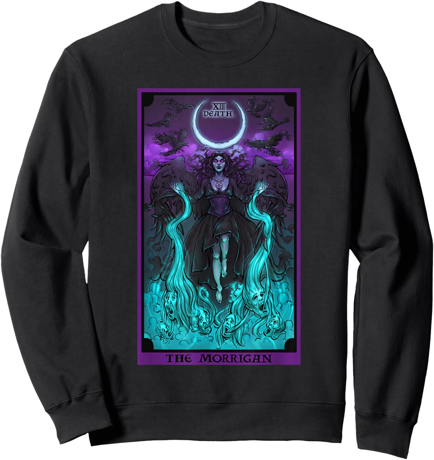 The Morrigan Death Tarot Card Gothic Pagan Witch Triple Moon Sweatshirt - Sweatshirt | Black