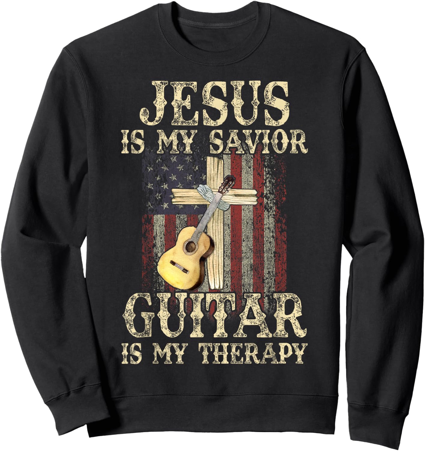 Jesus Is My Savior Guitar Is My Therapy Christian Sweatshirt - Sweatshirt | Black