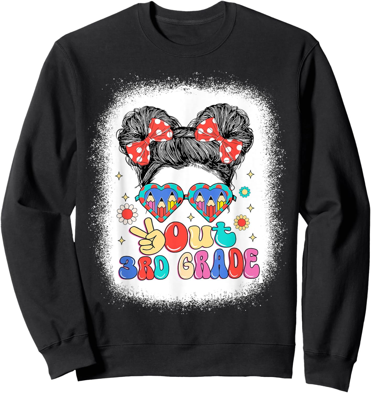 Peace Out 3rd Grade Messy Bun Girls Last Day Of School Sweatshirt - Sweatshirt | Black