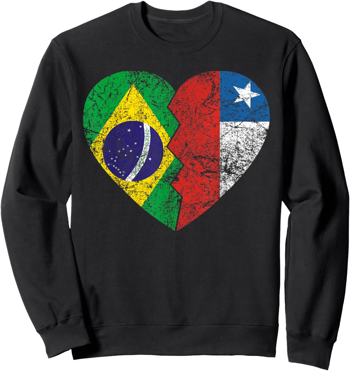 Chilean Brazilian Flags Heart | Brazil Chile Roots Vintage Sweatshirt - Sweatshirt | Black