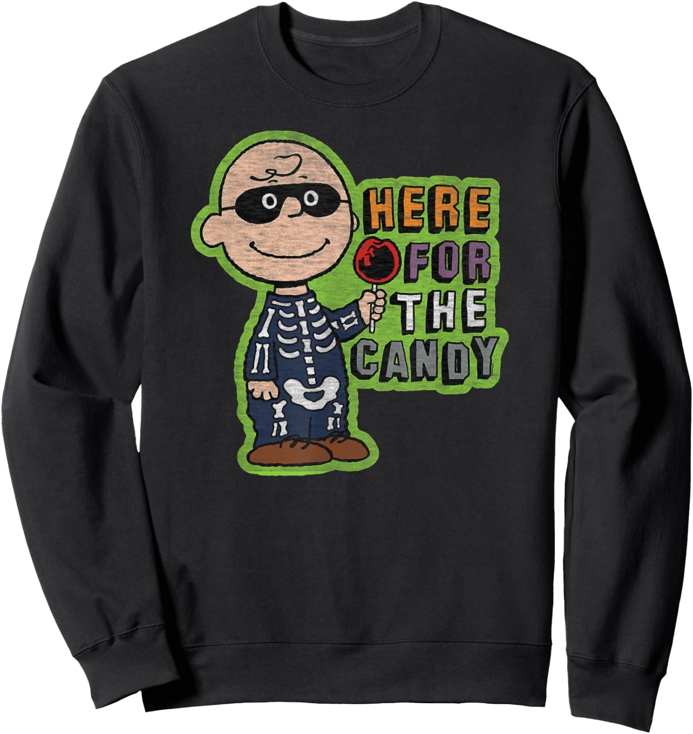 Peanuts - Charlie Brown Halloween Skeleton Candy Sweatshirt - Sweatshirt | Black