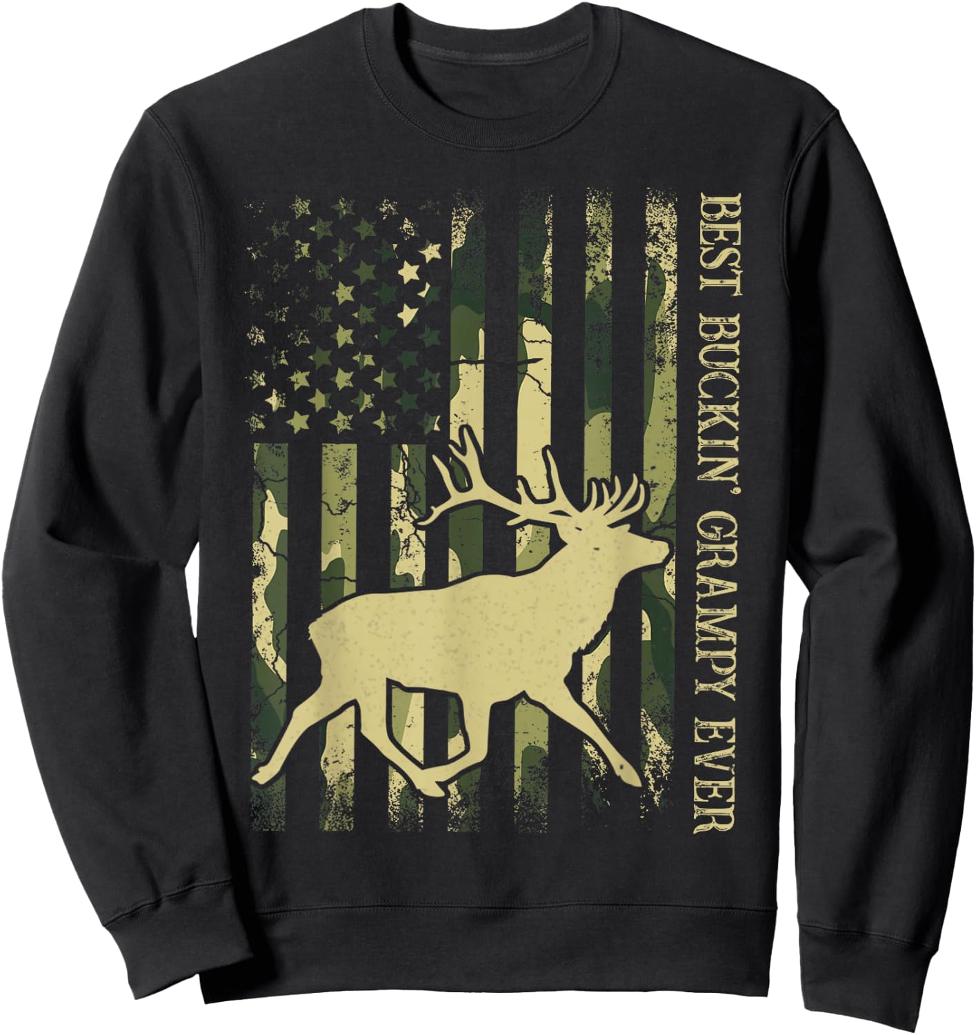 Best Buckin' Grampy Ever Camo American Flag Deer Hunting Sweatshirt - Sweatshirt | Black