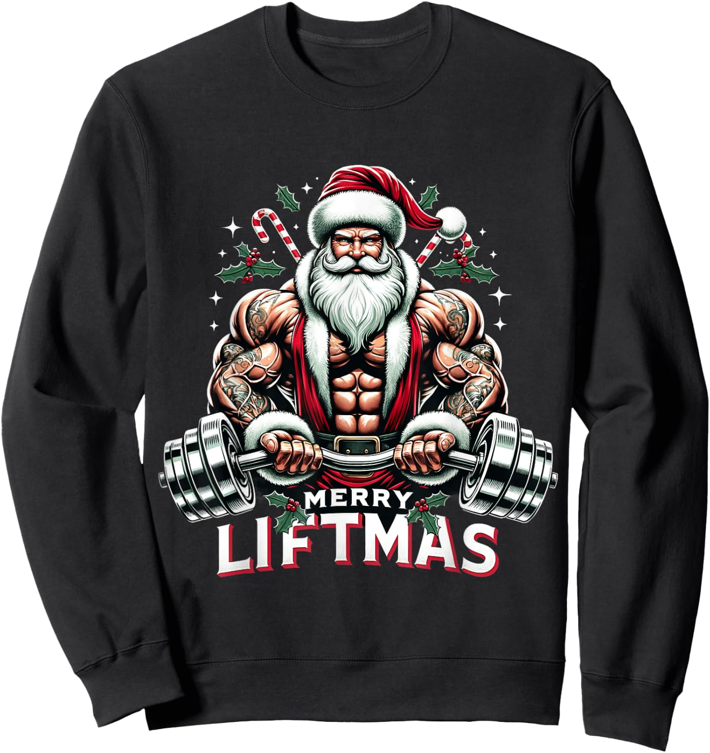 Muscle Santa Bodybuilder Merry Liftmas Gym Christmas Workout Sweatshirt - Sweatshirt | Black